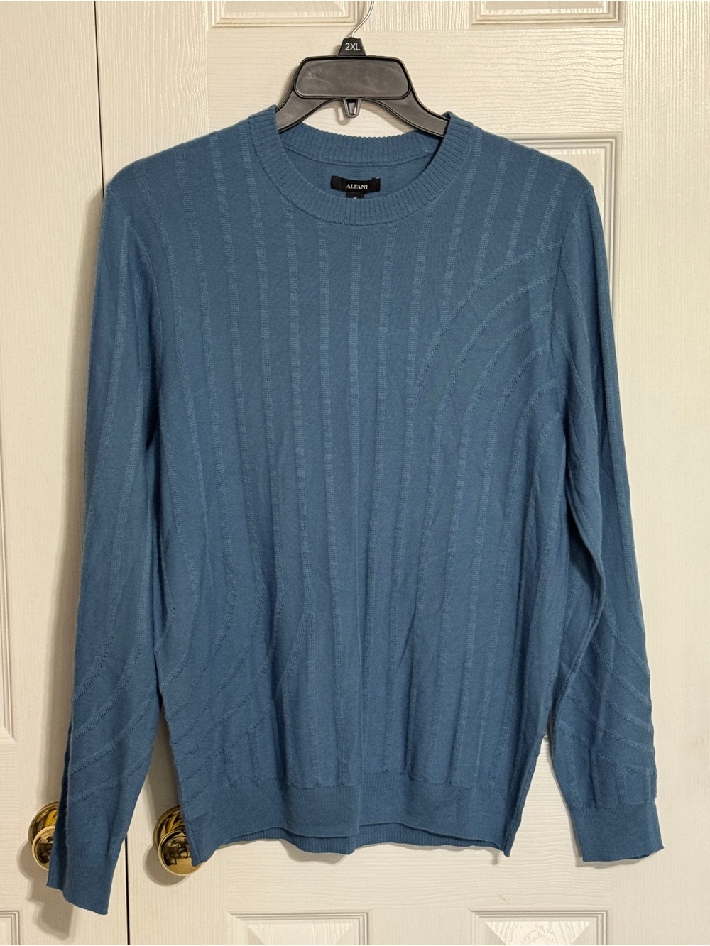 Alfani Men's Slate Blue Ribbed Crewneck Sweater